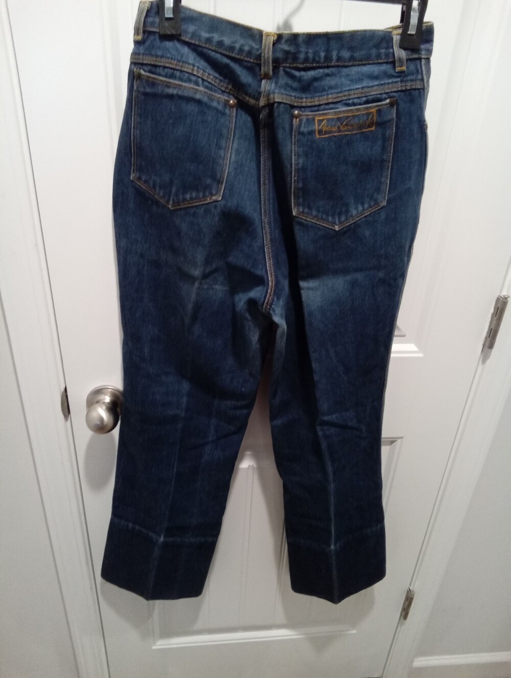 Vintage 70's Gloria Vanderbilt Deep Indigo Blue Denim Orange Stitcing Sz 14 - Picture 5 of 16